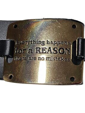 Everything Happens for a Reason Bracelet Black Leather Gold Tone Wrap Button
